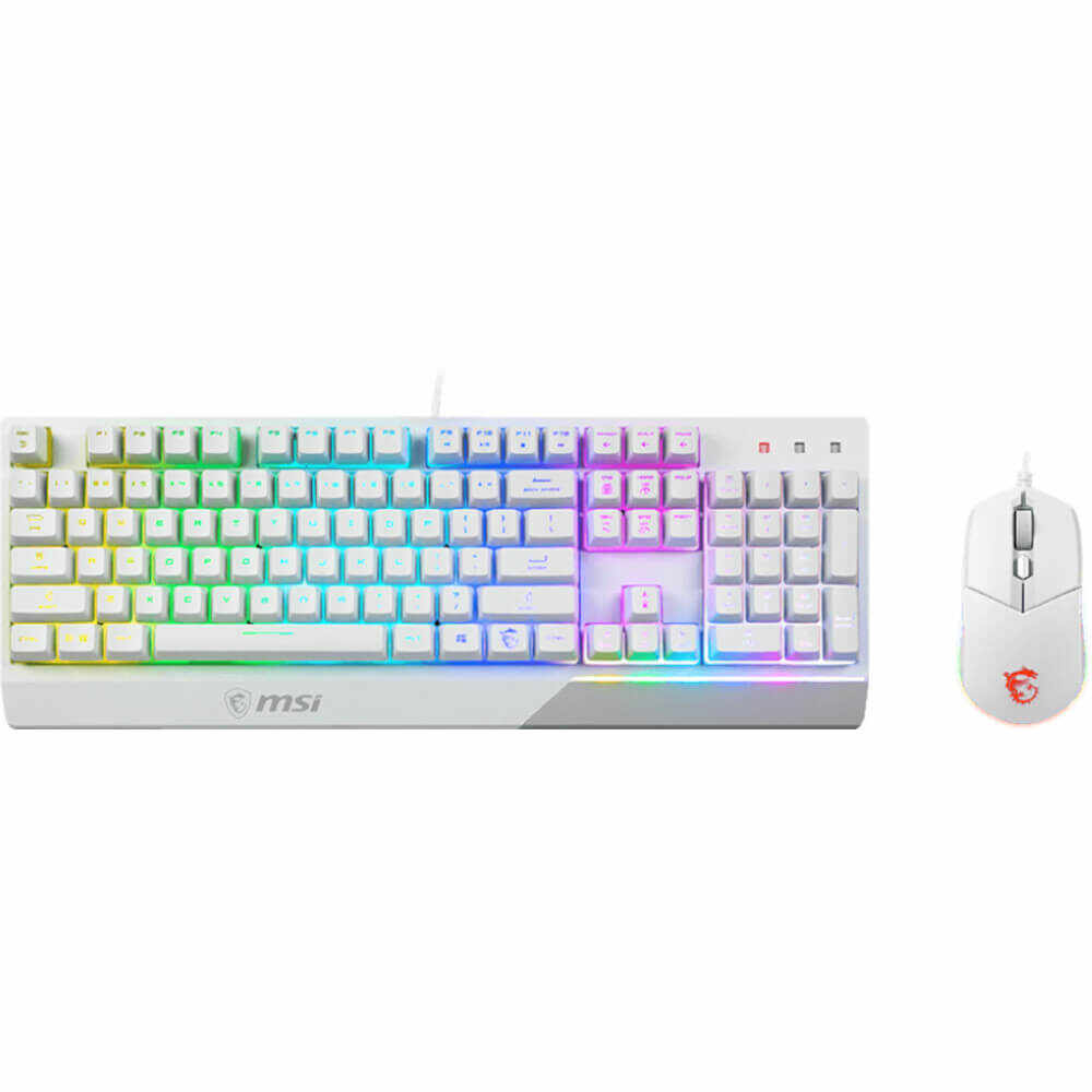 Kit tastatura si mouse gaming MSI Vigor GK30 Combo, Iluminare RGB, Layout US INT, Alb