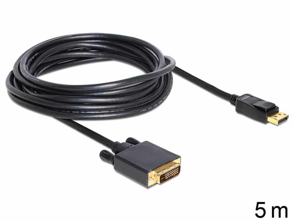 Cablu DisplayPort la DVI-D T-T ecranat 5m Negru, Delock 82593